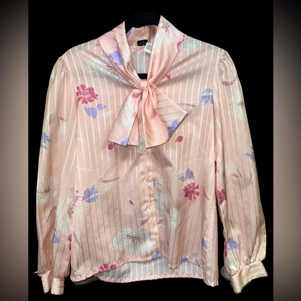 JONQUIL Judy Bond Floral Pattern Bow Tie Blouse Size 10